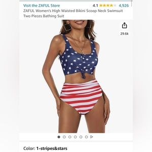 High waisted scoop neck stars and stripe bikini